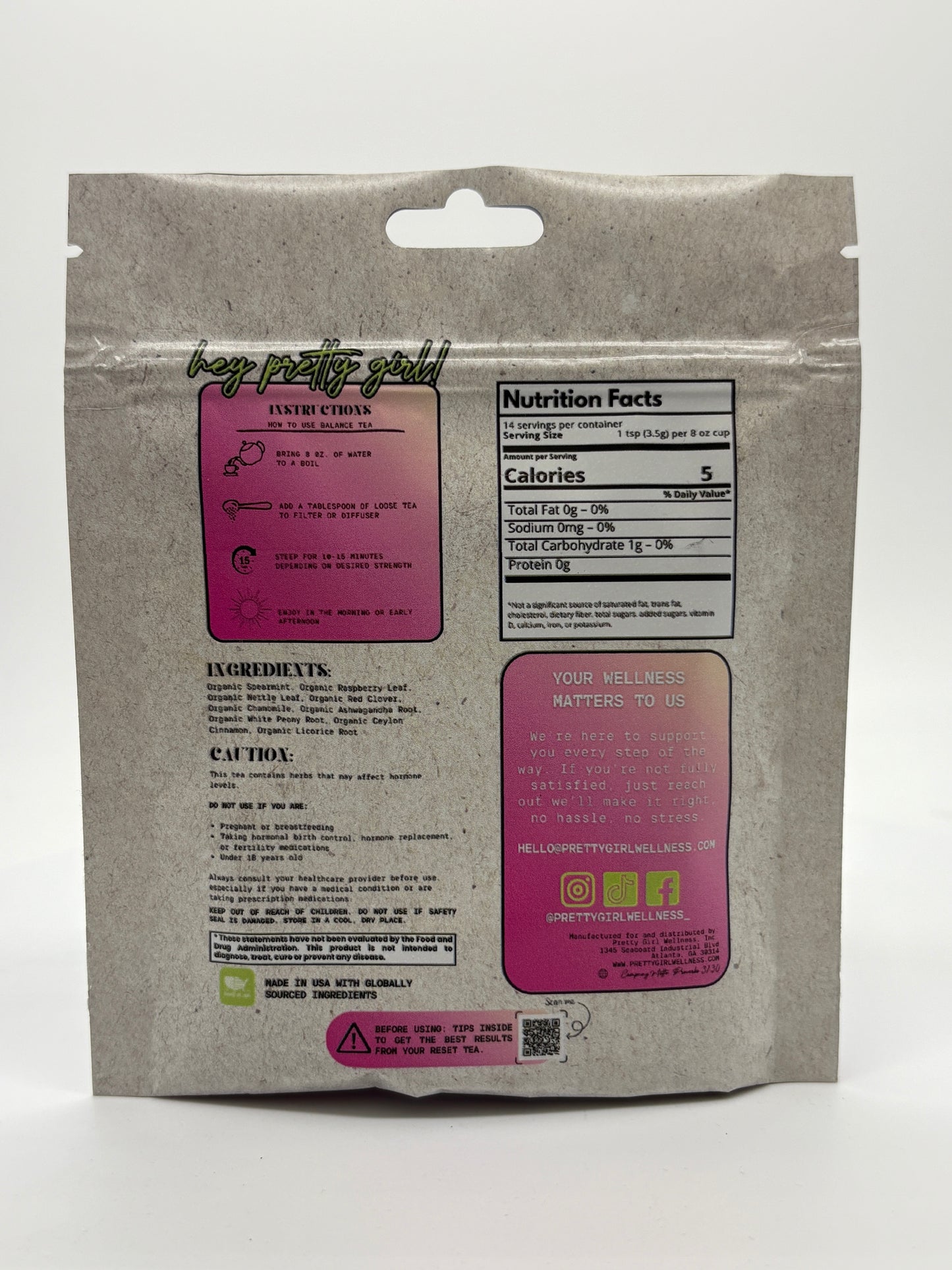 Balance for PCOS – Hormone Support Herbal Tea by Pretty Girl Wellness | Caffeine-Free | 1 oz (14 servings)
