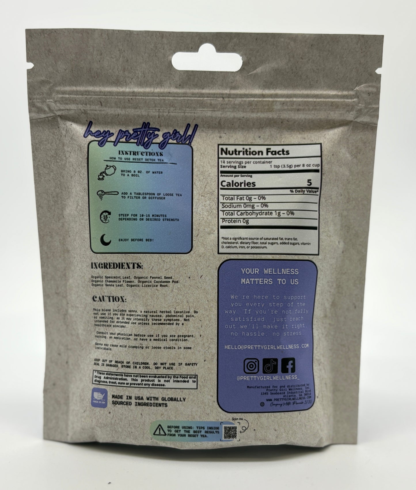 Pretty Girl Reset Detox Tea, 14-Day Herbal Cleanse | Caffeine-Free | 1 oz (14 servings)
