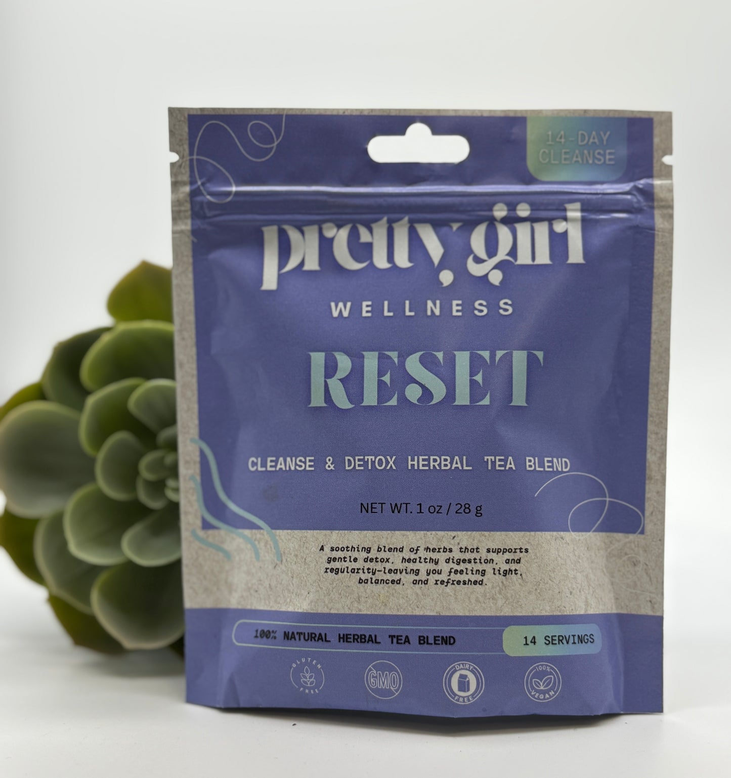 Pretty Girl Reset Detox Tea, 14-Day Herbal Cleanse | Caffeine-Free | 1 oz (14 servings)