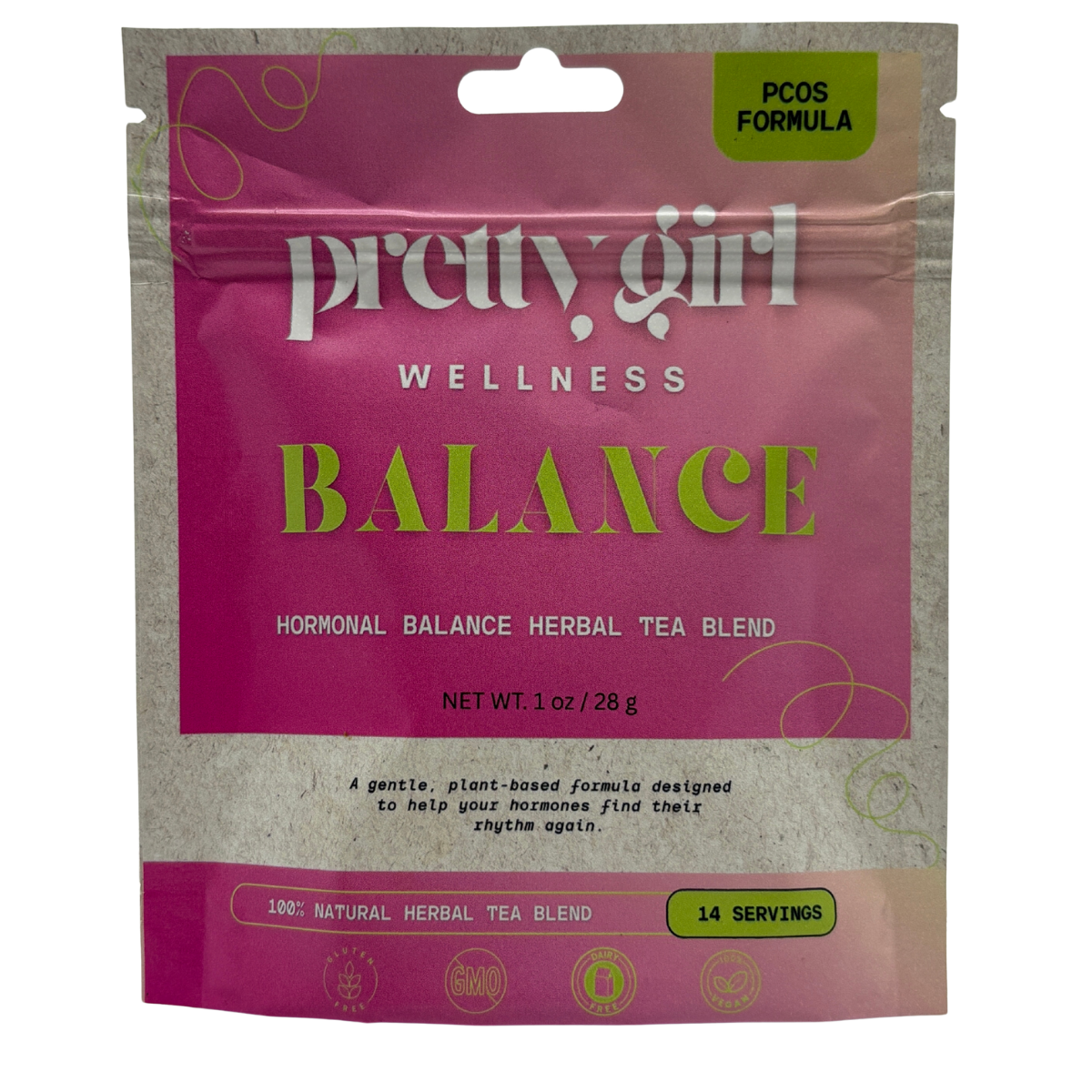 Balance for PCOS – Hormone Support Herbal Tea by Pretty Girl Wellness | Caffeine-Free | 1 oz (14 servings)