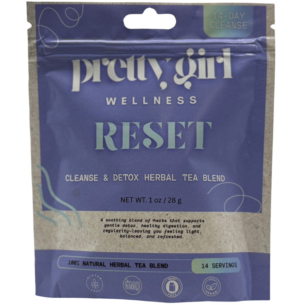 Pretty Girl Reset Detox Tea, 14-Day Herbal Cleanse | Caffeine-Free | 1 oz (14 servings)