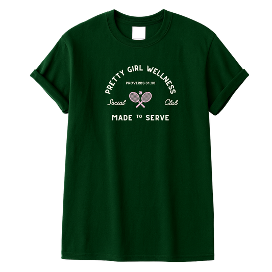 Pretty Girl Wellness Social Club Tee – Made to Serve (Proverbs 31:30)- PRE-ORDER, Ships October 11, 2025